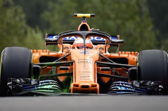 Stoffel Vandoome tampoco ha sido capaz de hacer correr al McLaren, hoy, en Spa.-AFP / JOHN THYS