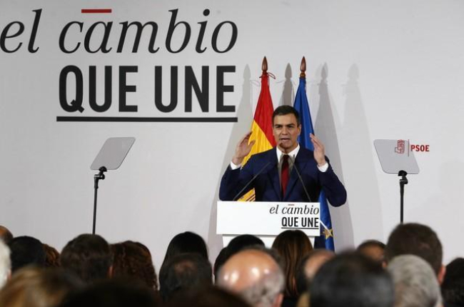 Pedro Sánchez, este miércoles, durante la presentación de la reforma constitucional del PSOE.-JUAN MANUEL PRATS