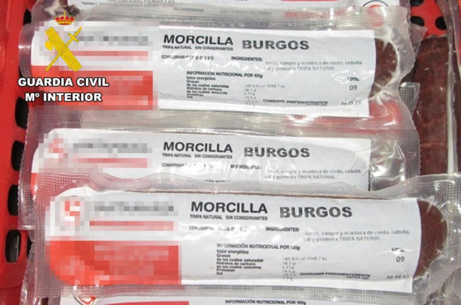 Morcillas incautadas por la Guardia Civil. HDS