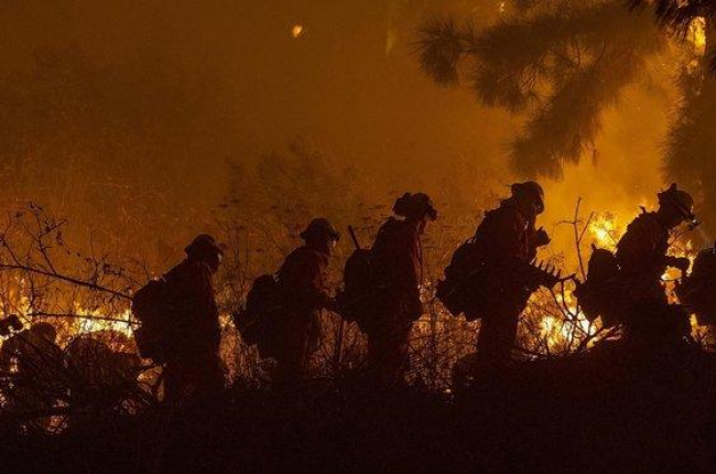 Bomberos en el incendio de Los Ángeles, cerca de Sepulveda Boulavard.-LOS ÁNGELES TIMES