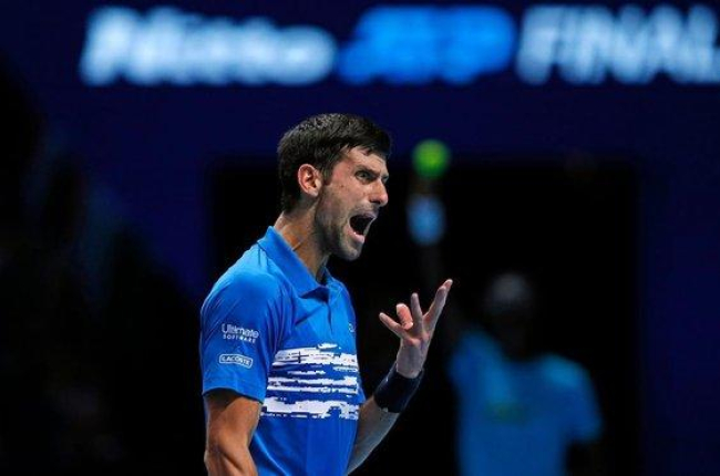 Djokovic expresa su rabia durante el partido contra Berrettini.-AFP / ADRIAN DENNIS