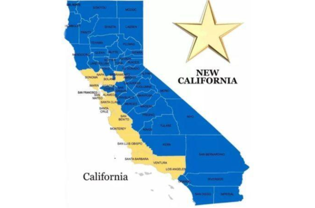 El mapa de la división del estado de California entre Nueva California y Vieja California.-NEWCALIFORNIASTATE.COM