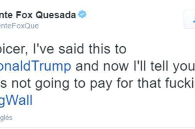 Tuit del expresidente de México Vicente Fox sobre el muro de Trump.-