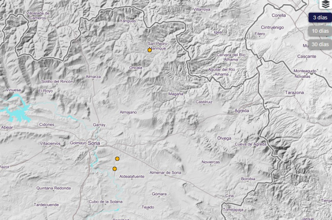 Terremotos en Alconaba y San Pedro Manrique en las últimas horas notificados por el Instituto Geográfico Nacional. HDS