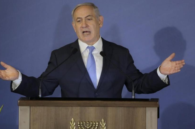 Netanyahu, durante su discurso en una conferencia de organizaciones judías de EEUU, celebrada en Jerusalén, el pasado miércoles, 21 de febrero.-/ AP / SEBASTIAN SCHEINER