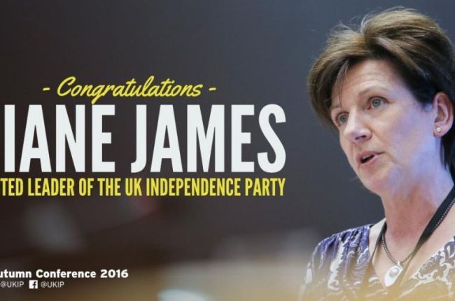 Foto de propaganda de Diane James, nueva líder del UKIP.-