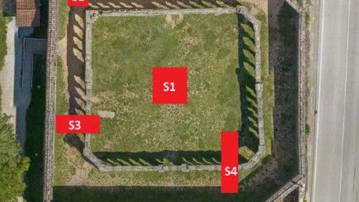 Localización de los sondeos ejecutados en el claustro de San Juan de Duero.