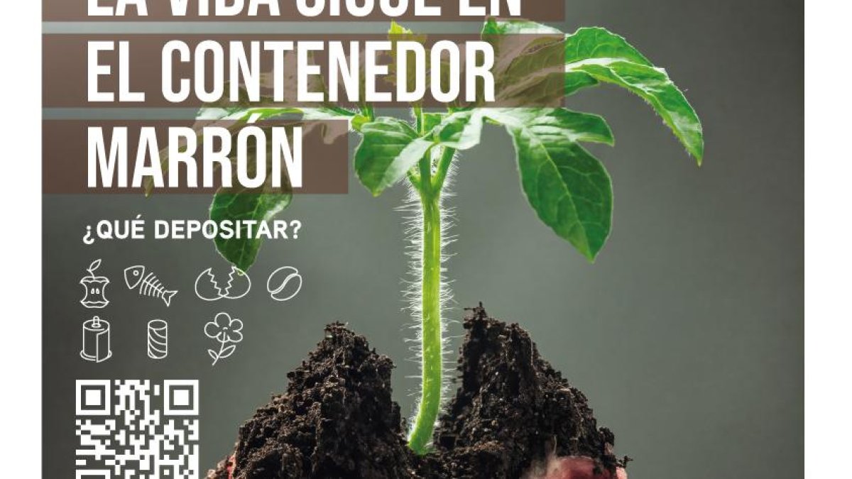 Cartel de la campaña informativa por la llegada del contenedor marrón a Soria.