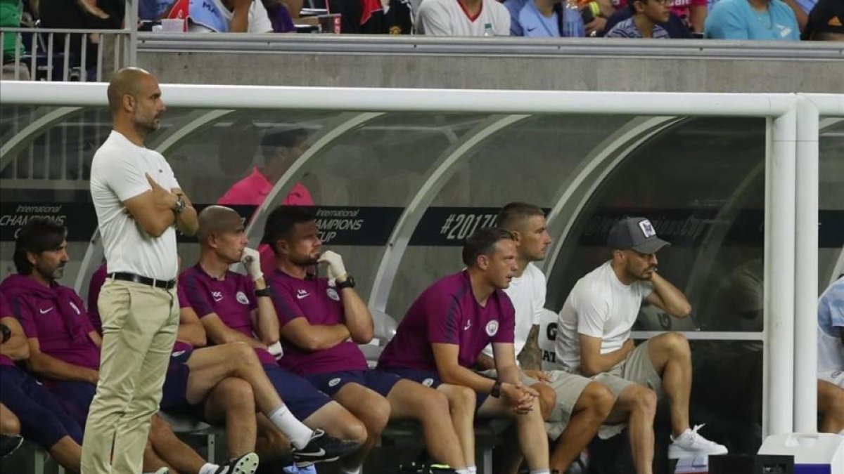 Pep Guardiola, durante un encuentro ante el United el pasado 20 de julio.-ROBBIE JAY BARRATT - AMA