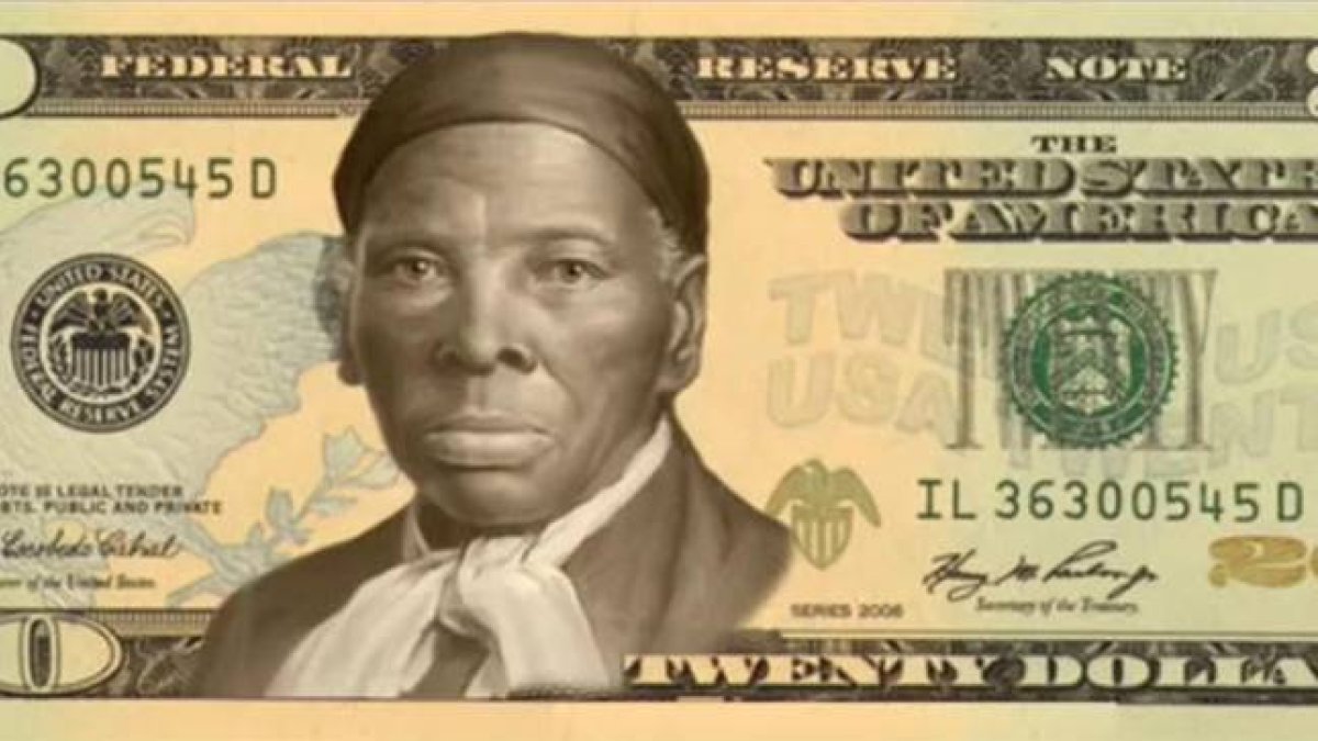 Billete simulado de 20 dólares con la imagen de Harriet Tubman.-