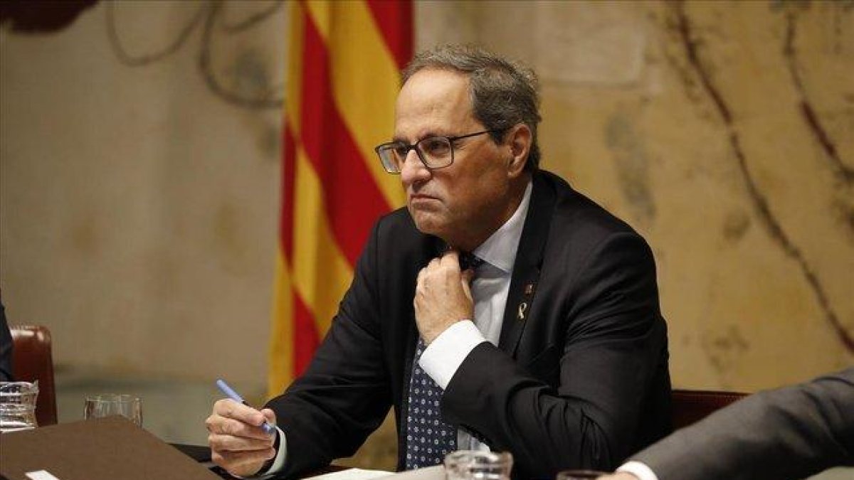 El President Quim Torra en la reunión de Govern de hoy.-FERRAN NADEU