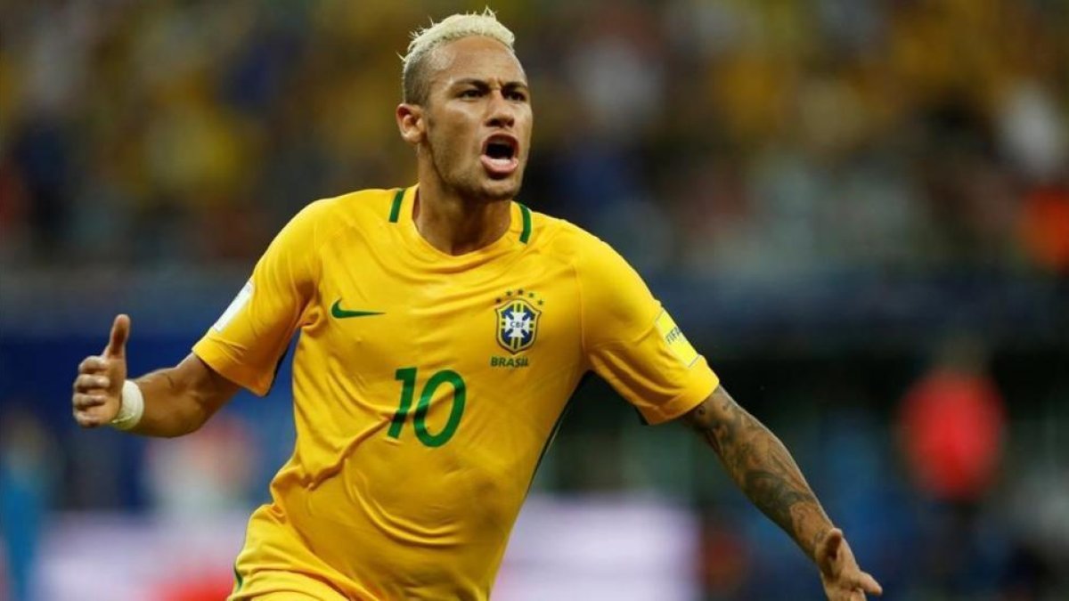 El delantero de Brasil, Neymar, celebra el gol de la victoria de su selección ante Colombia (2-1).-BRUNO KELLY / REUTERS