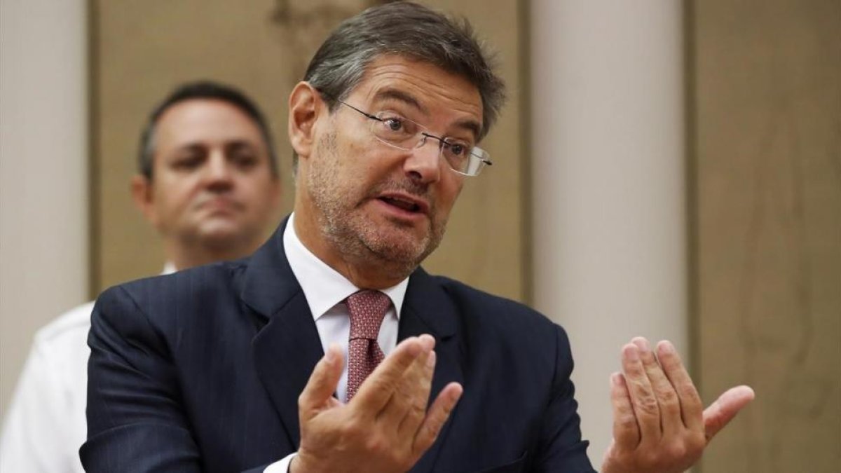 El ministro de justicia Rafael Catalá durante su comparecencia en el Congreso de los Diputados este jueves-JUANJO MARTIN