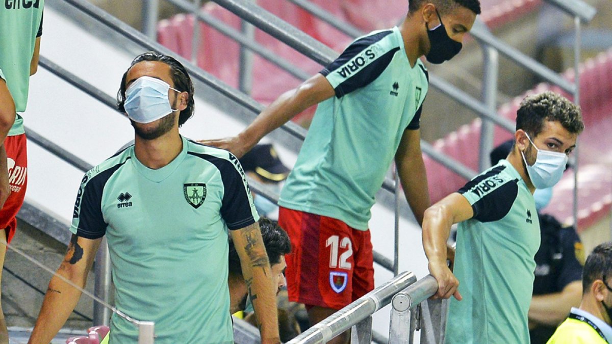 Varios jugadores del Numancia durante uno de los partidos en la fase final del campeonato. LaLiga