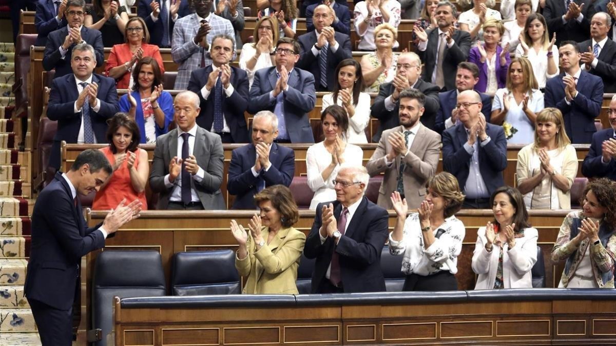 El candidato del PSOE, Pedro Sánchez, en el debate de investidura.-DAVID CASTRO