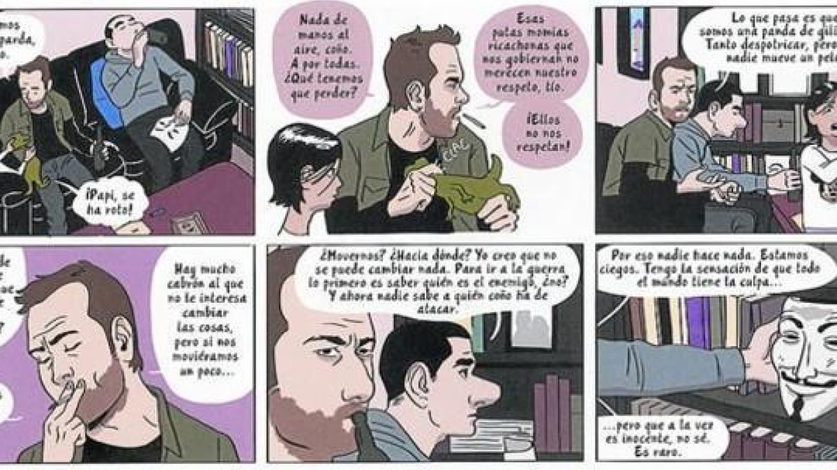 Secuencia de viñetas de 'El mundo a tus pies', donde dos amigos reflexionan sobre la actualidad.-
