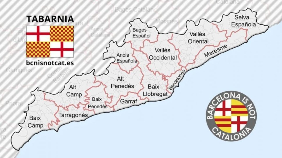 Una imagen del mapa y la bandera de Tabarnia, publicada en su cuenta oficial de Twitter.-/ PERIODICO (TWITTER / @BCNISNOTCAT_)