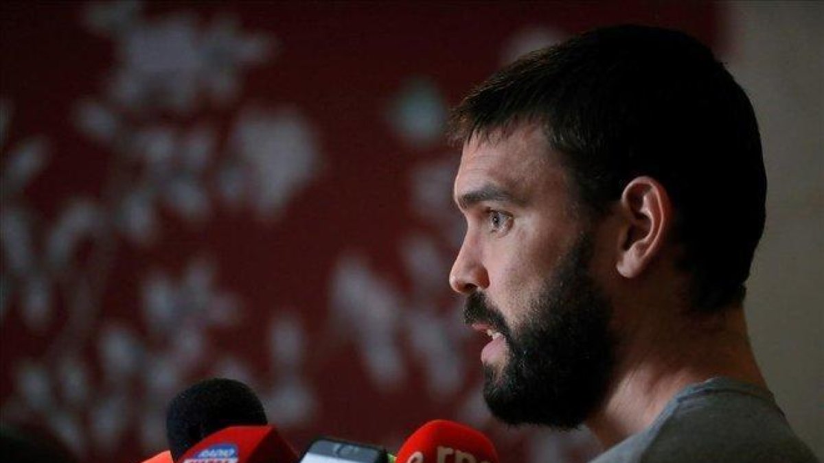 Marc Gasol, en su aparición ante los medios en Shanghái antes de semifinales-JUAN CARLOS HIDALGO (EFE)