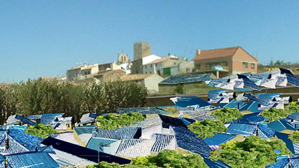 Recreación del complejo con los paneles solares en los tejados.-AFAL
