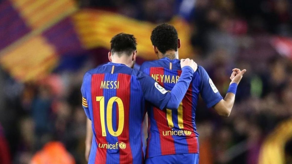 Los azulgranas Messi y Neymar, en el partido de Liga Barça-Sporting, celebrado el pasado miércoles, 1 de marzo.-MANU FERNANDEZ