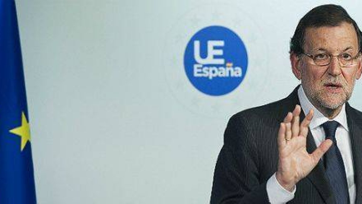 El presidente del Gobierno, Mariano Rajoy, durante la rueda de prensa que ha ofrecido este viernes en Bruselas.-Foto: HORST WAGNER / EFE