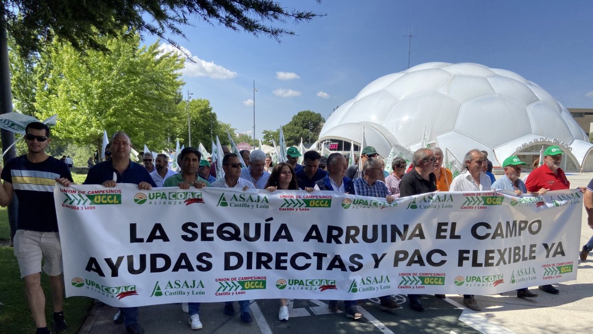 Manifestantes en Valladolid para exigir ayudas por la sequía. HDS