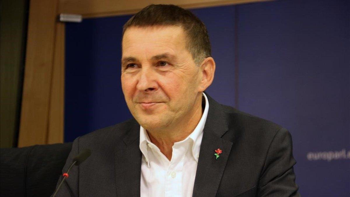 Arnaldo Otegi, en rueda de prensa en el Parlamento Europeo.-NATALIA SEGURA (ACN)