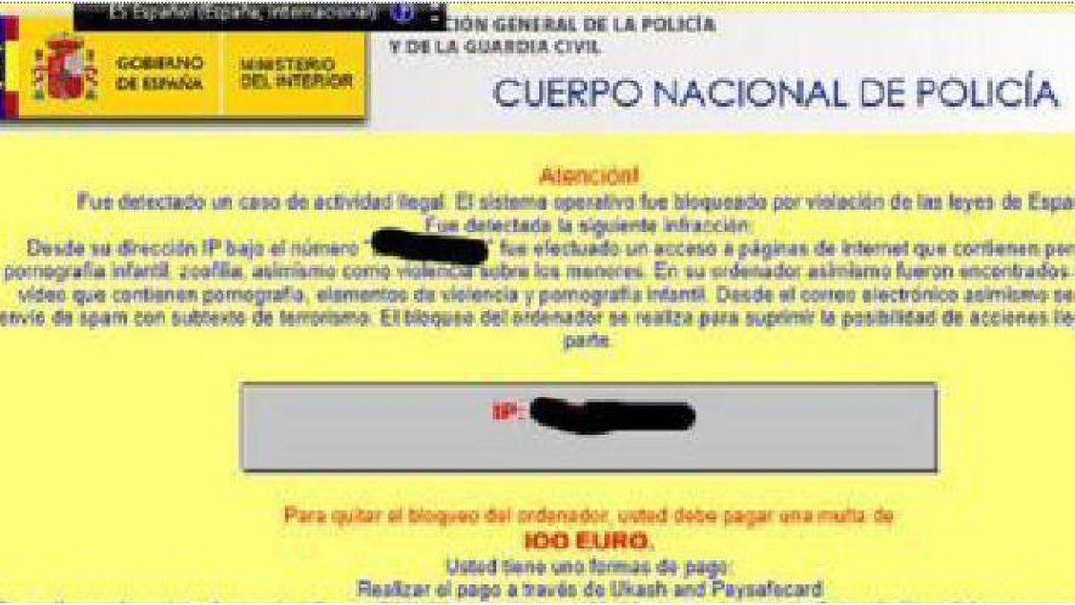 Mensaje que aparece en los ordenadores.-