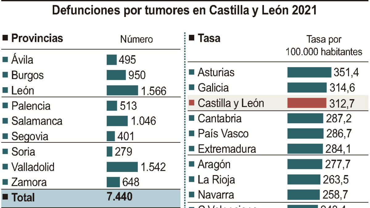 Defunciones por tumores en Castilla y León 2021.-ICAL