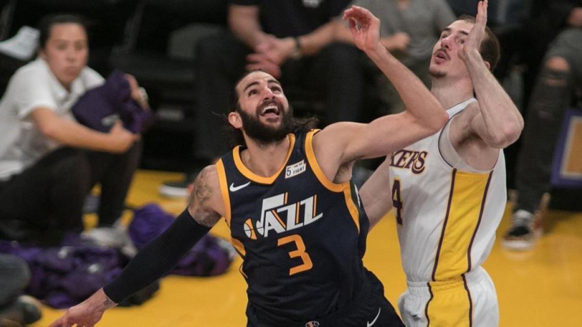 Ricky Rubio, en el último partido de Utah ante los Lakers.-/ EFE / JAVIER ROJAS