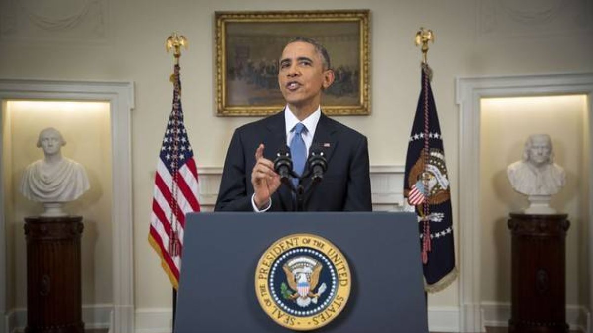 El presidente de los Estados Unidos, Barack Obama, durante el discurso de este miércoles.-Foto: DOUG MILLS / AFP