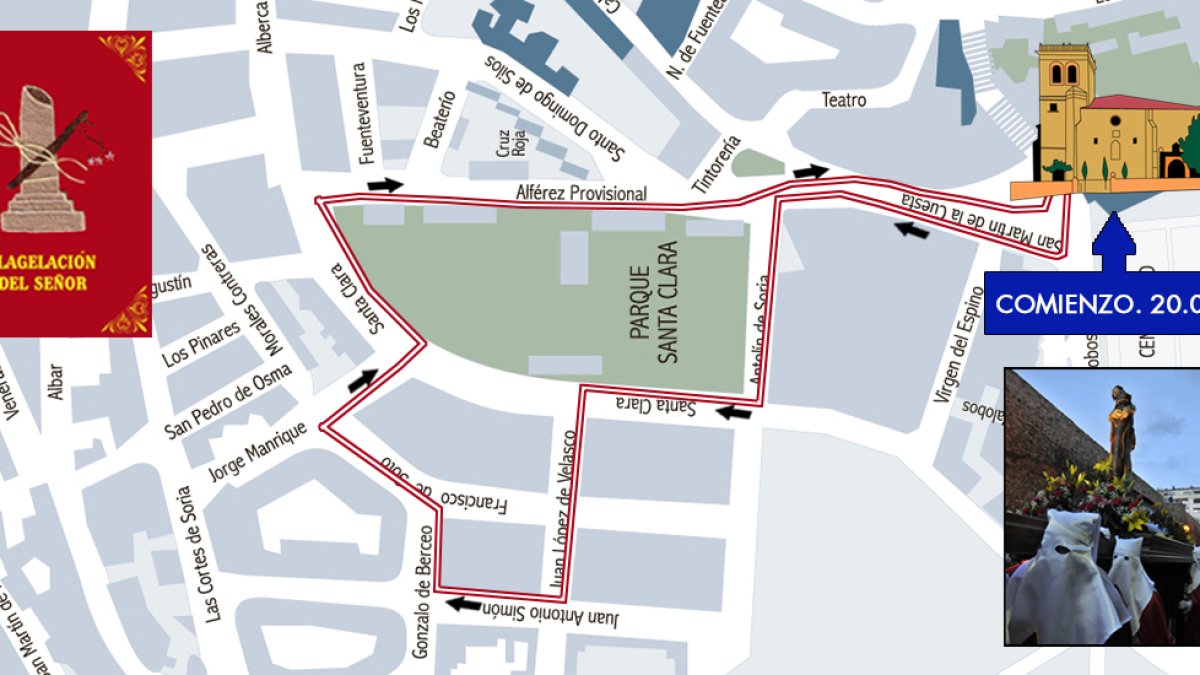 Recorrido del Vía Crucis Penitencial del Lunes Santo en Soria.
