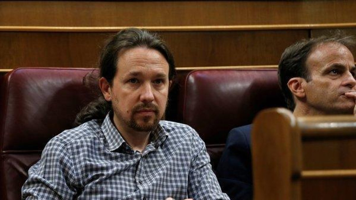 Pablo Iglesias, líder de Unidas Podemos, en el debate de investidura.-EFE