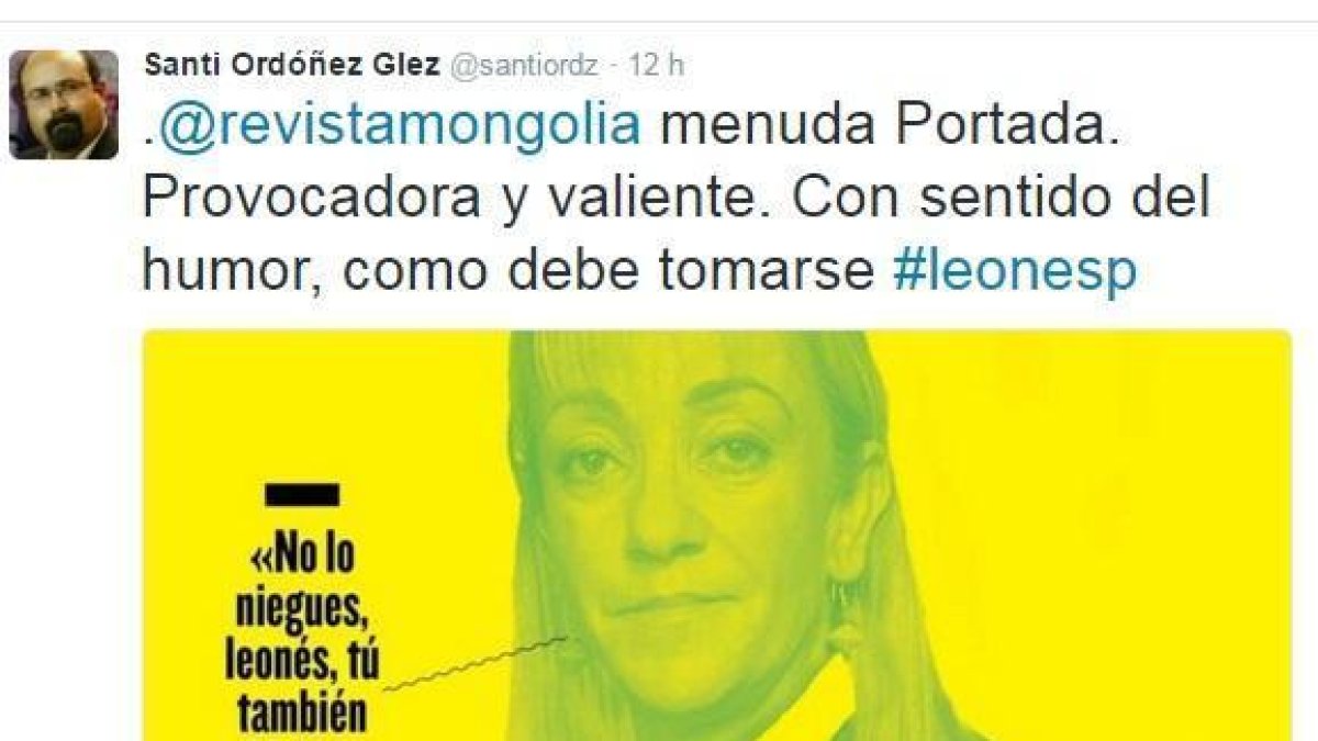 Portada de la Mongolioa Musical, en la que se anuncia el musical con una foto de la asesinada Isabel Carrasco y el twitter del concejal de IU en León, Santiago Ordóñez, en el que la aplaude como «valiente» y «con sentido del humor».-