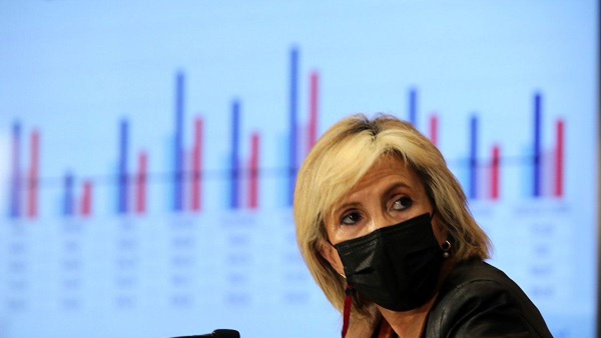 La consejera de Sanidad, Verónica Casado, durante la rueda de prensa telemática para informar de la situación del covid-19 en Castilla y León. ICAL