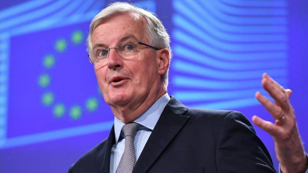 Michel Barnier durante su comparecencia, hoy, en Bruselas.-EMMANUEL DUNAND (AFP)