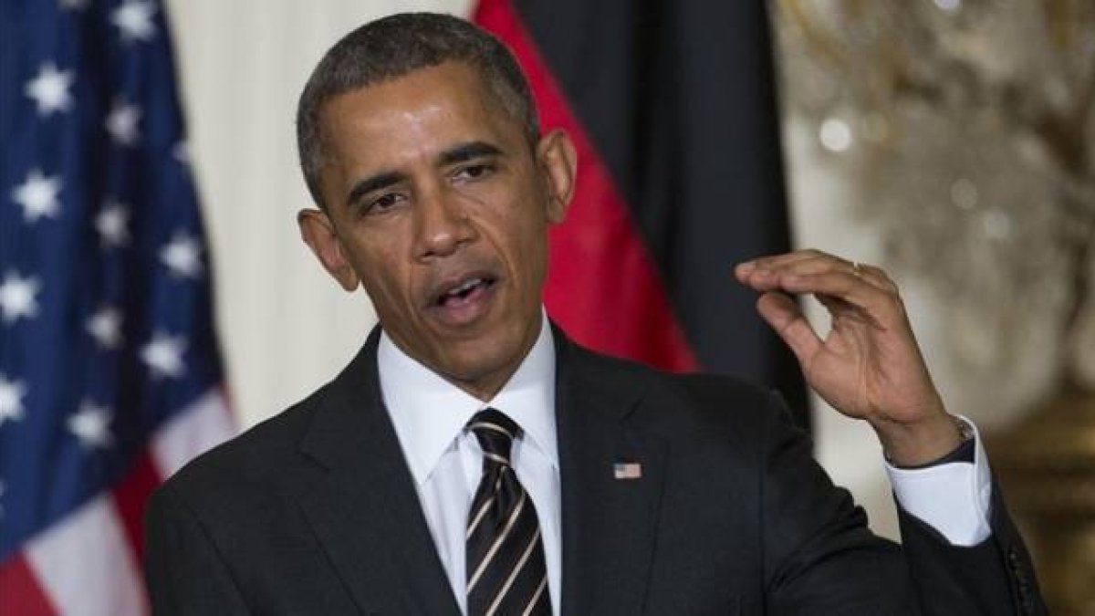 Obama, durante una rueda de prensa conjunta con la cancillera alemana, Angela Merkel, el día 9 en la Casa Blanca.-Foto: AP / EVAN VUCCI