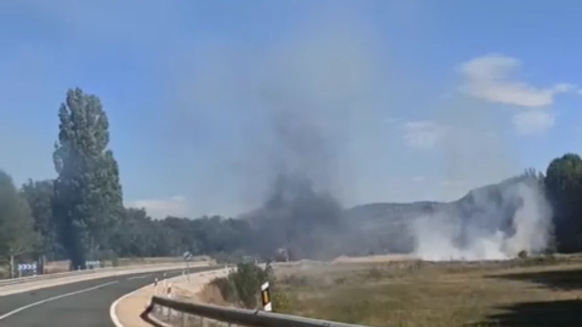 Incendio forestal tras arder un camión cerca de Herreros, Soria. HDS