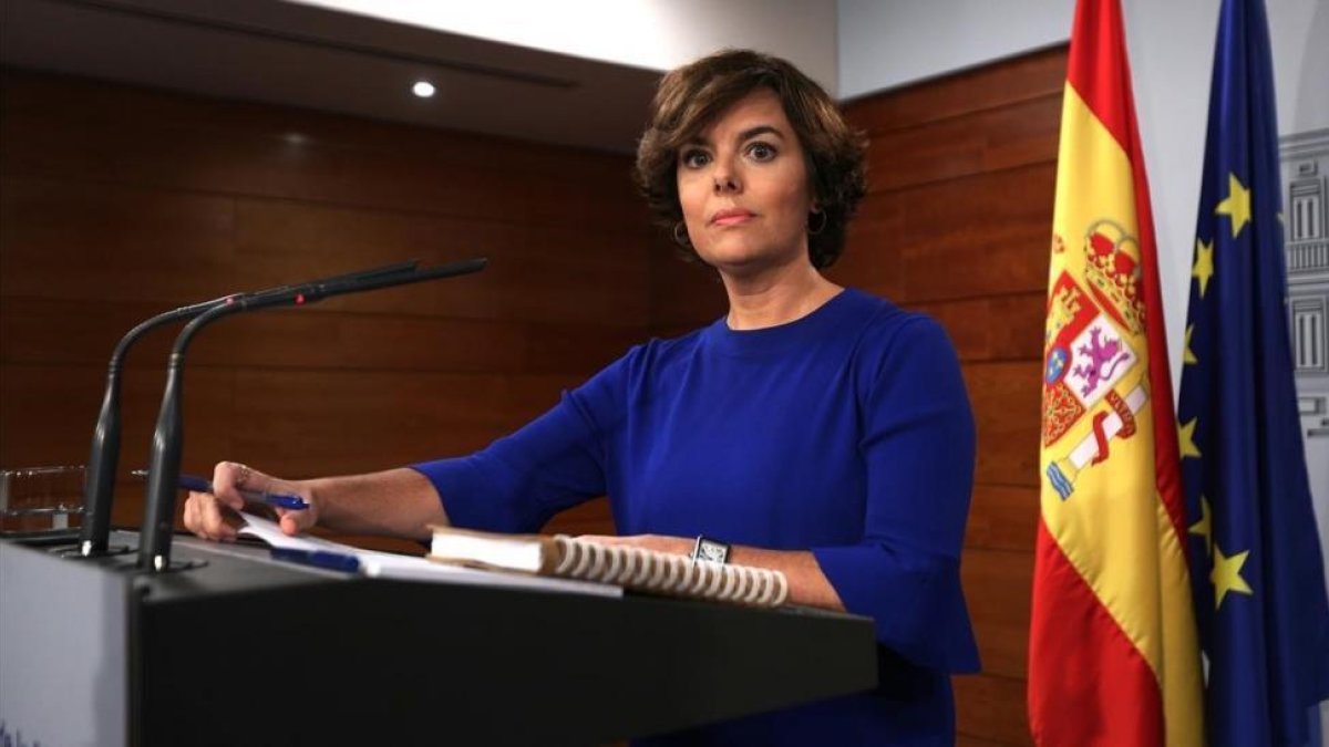 Comparecencia de Soraya Sáenz de Santamaría en el Palacio de la Moncloa.-DAVID CASTRO