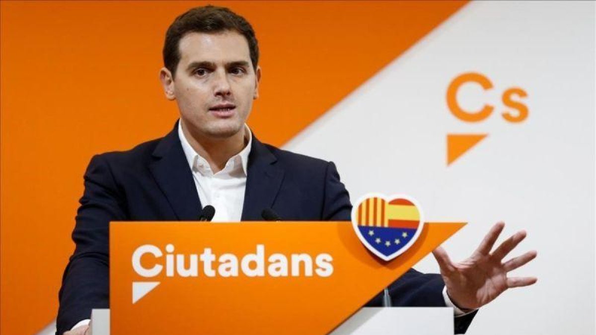 El presidente de Ciudadanos, Albert Rivera, en su comparecencia para defender el 155.-PAU BARRENA