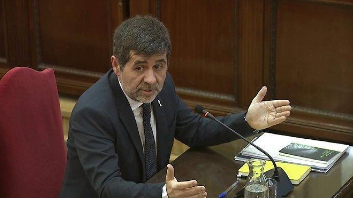 Jordi Sànchez, durante su declaración en el juicio del procés, el pasado febrero, en el Tribunal Supremo.-EFE