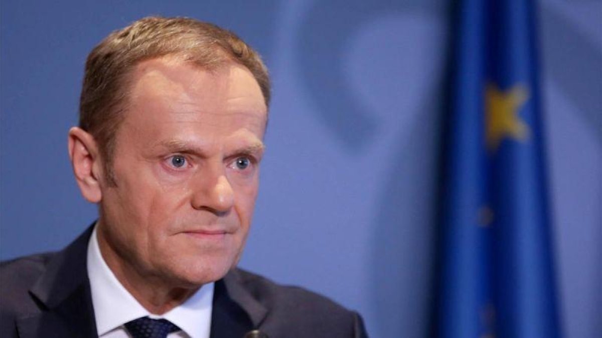 Donald Tusk, en una rueda de prensa hace un par de semanas.-STRINGER