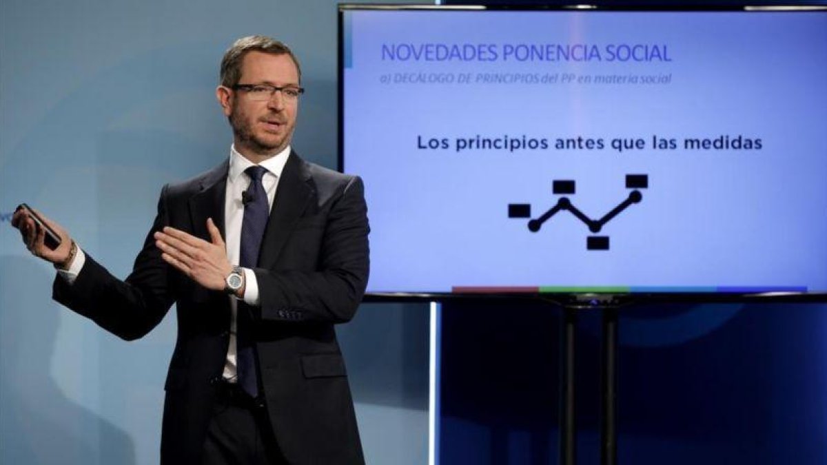El vicesecretario del PP Javier Maroto en la presentación de la ponencia social que el PP defenderá en su congreso nacional-JOSÉ LUIS ROCA