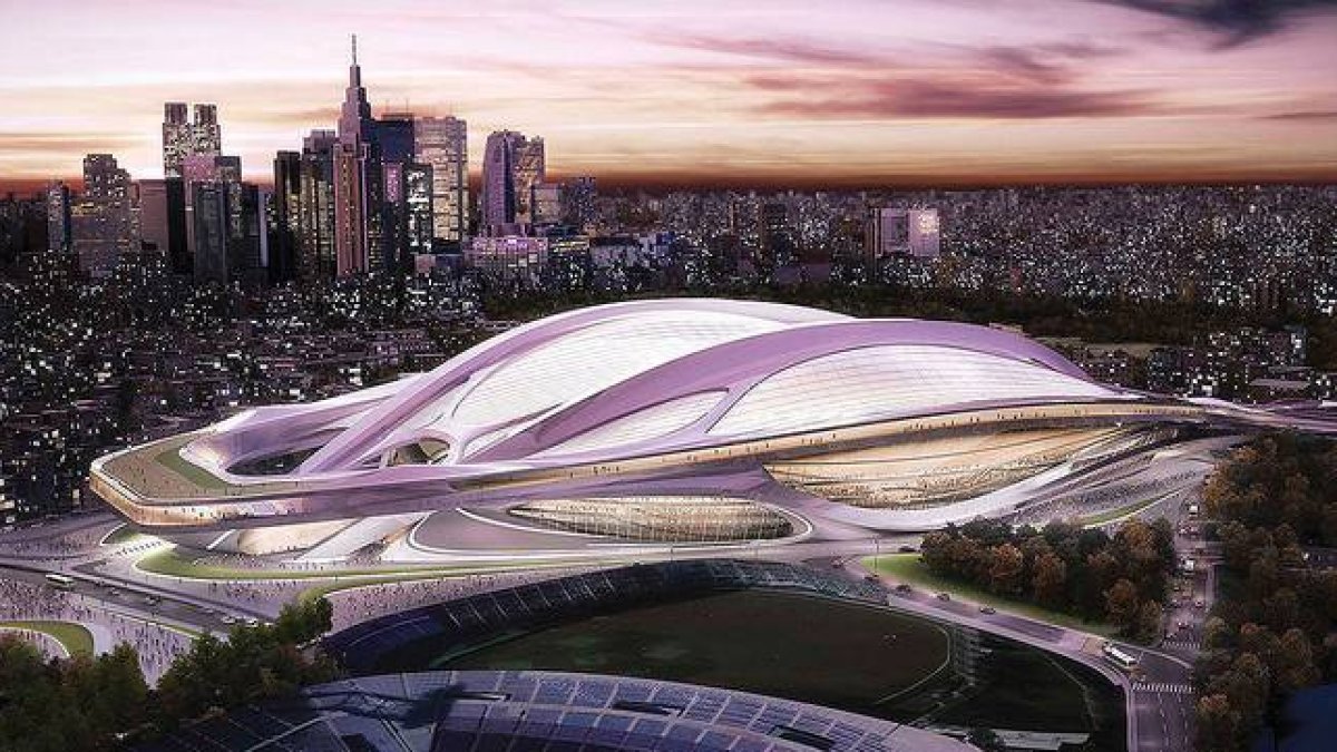 Imagen virtual del proyecto de Zaha Hadid para el nuevo estadio olímpico de Tokio, que debería albergar los Juegos del 2020 pero que finalmente será retomado desde cero.-Foto: AP