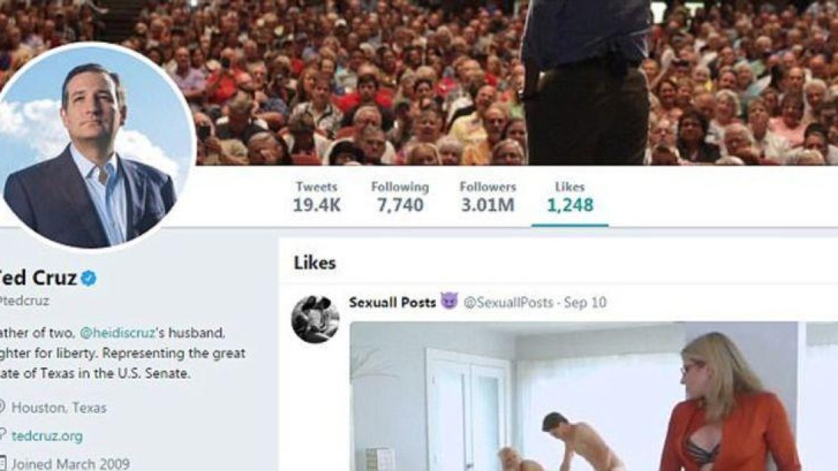 Captura de los me gusta de la cuenta de Twitter de Ted Cruz con el vídeo porno.-EL PERIÓDICO
