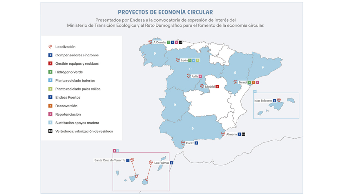 Ubicación de los proyectos promovidos por Endesa.