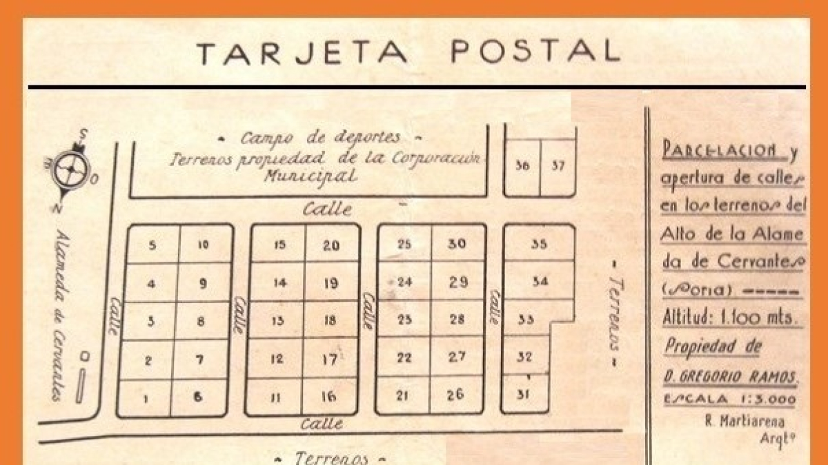 Tarjeta promocional de los terrenos de la futura “Ciudad Jardín” diseñada, y tal vez escrita, por el arquitecto municipal Ramón Martiarena. [AMS. Fotografía del autor]