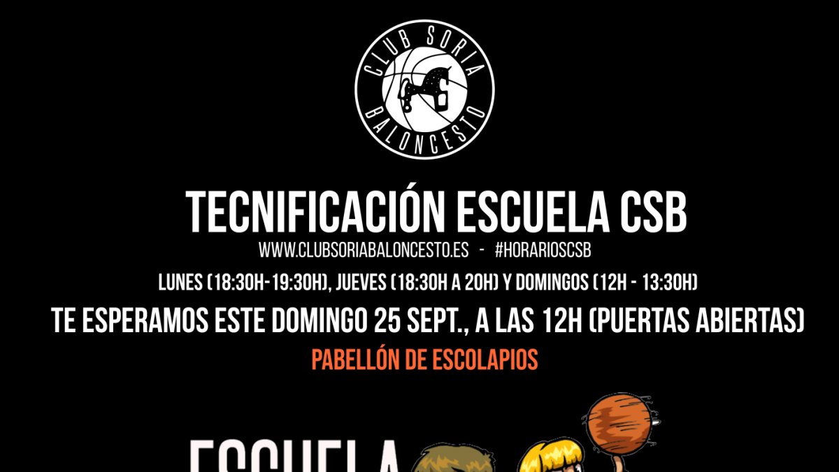 Cartel jornada de puertas abiertas de la Escuela Infantil del Club Soria Baloncesto. HDS