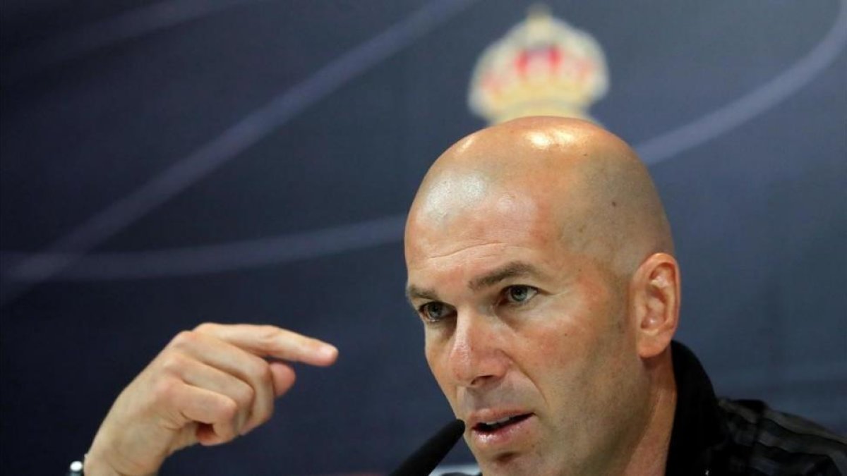Zinedine Zidane, en la rueda de prensa de este sábado en Madrid.-EFE