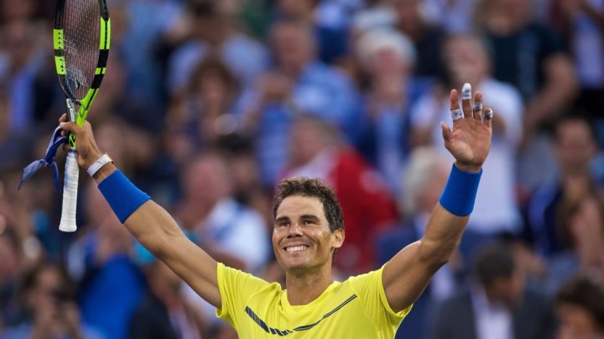 Rafael Nadal celebra la victoria en Montreal.-ANDRÉ PICHETTE (EFE)
